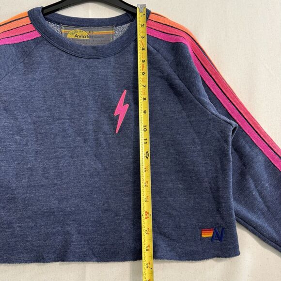 Aviator Nation Sweatshirt XS Aviator Nation Lighting Bolt Cropped Crew - Picture 7 of 9